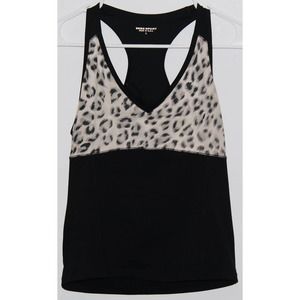 Bebe Black Workout Tank Top with Leopard Print Bust Large